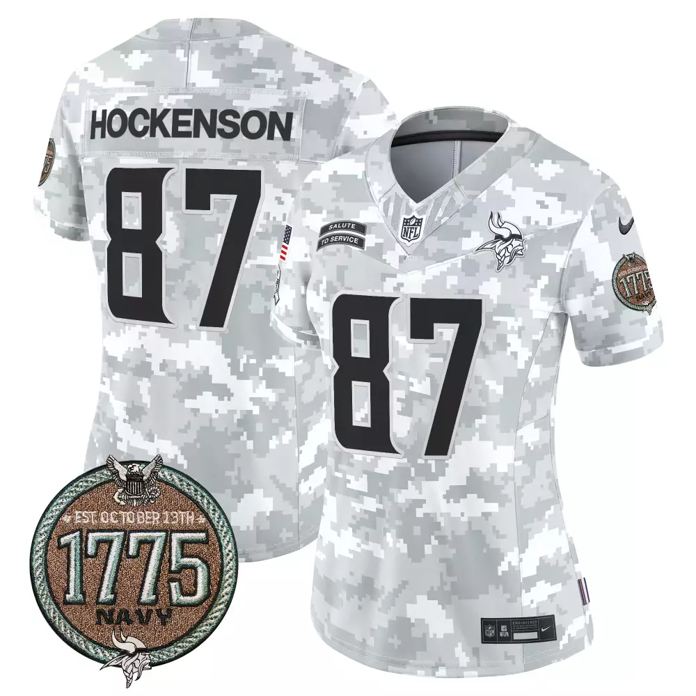 T.j. Hockenson 87 Jersey White Salute To Service Minnesota Vikings 1775 Navy Women