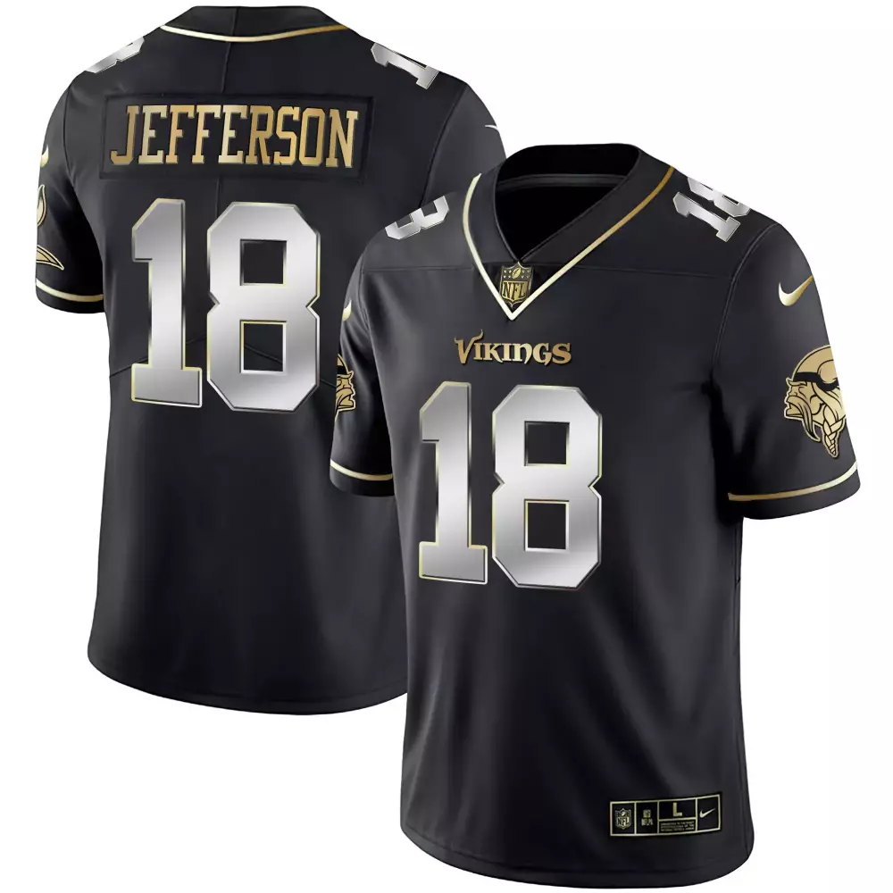 Justin Jefferson 18 Jersey Black Minnesota Vikings Men Stitched Alternate Gold Silver