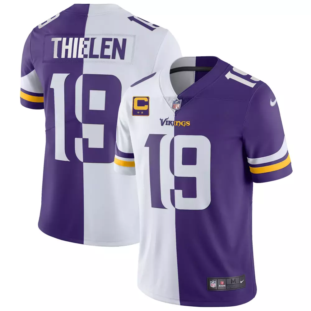 Adam Thielen 19 Minnesota Vikings Jersey Purple Men Stitched Split Design White Yellow