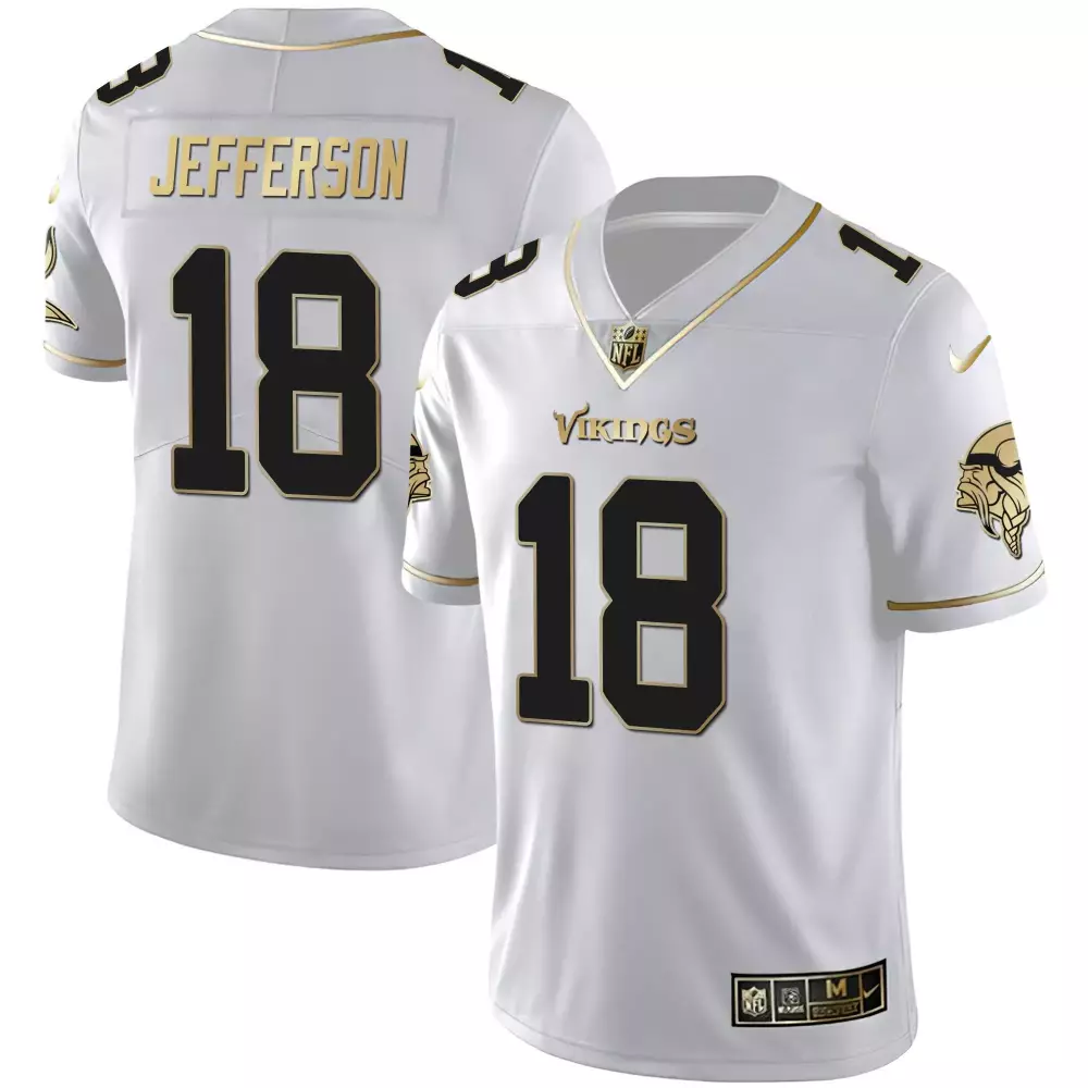 Justin Jefferson 18 Jersey White Minnesota Vikings Men Stitched Alternate Gold Black