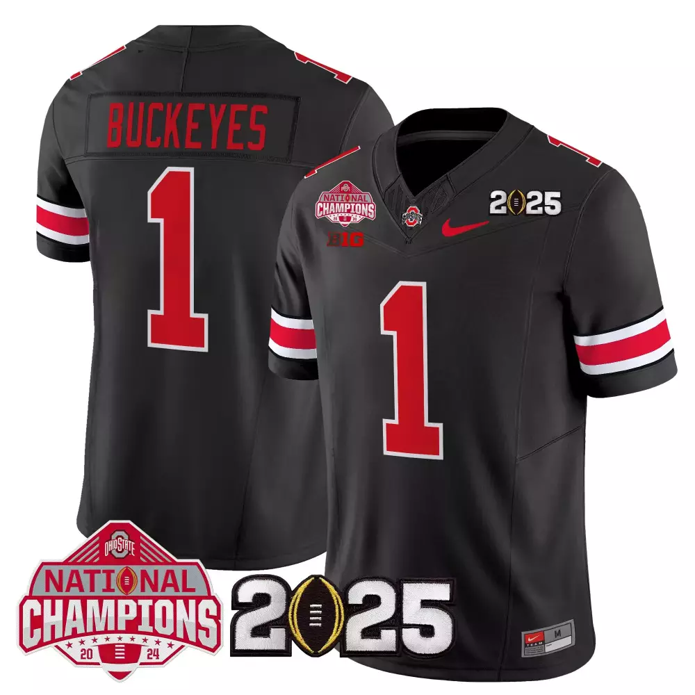 Custom Ohio State Buckeyes 1 Jersey Black National Champions 2024 2025 Men Limited