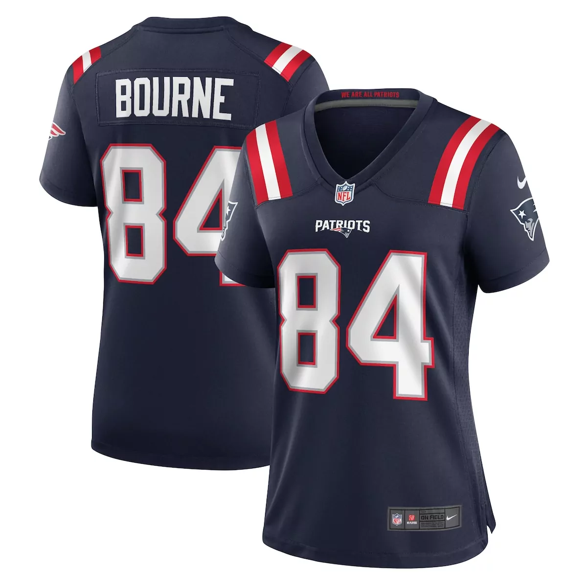 Kendrick Bourne 84 Jersey Navy Blue New England Patriots Women Limited Red White