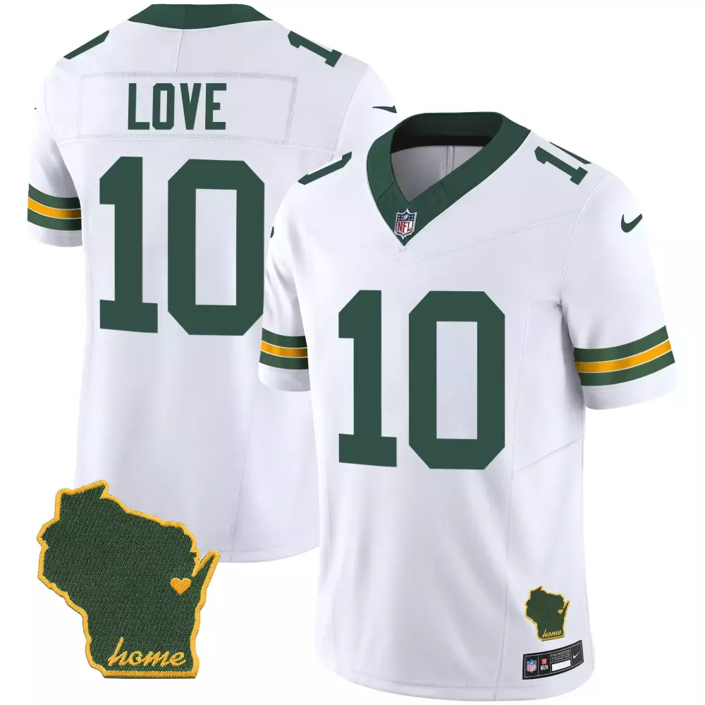 Love 10 Green Bay Packers Jersey White Wisconsin Home Men Authentic Alternate Yellow