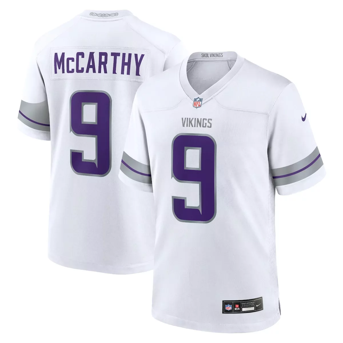 J.j. Mccarthy 9 Minnesota Vikings Jersey White Men Stitched Alternate Purple Gray
