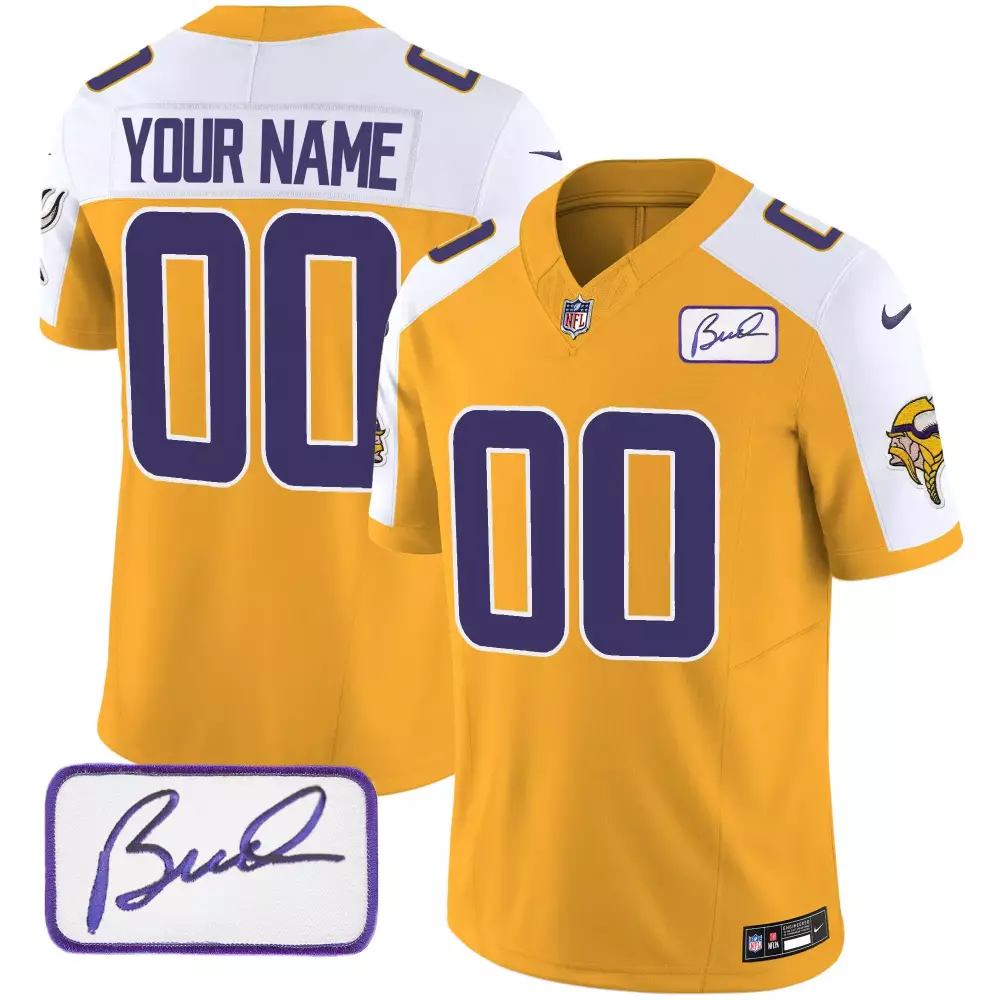 Custom Minnesota Vikings Jersey Yellow Men Authentic Alternate White Purple Classic