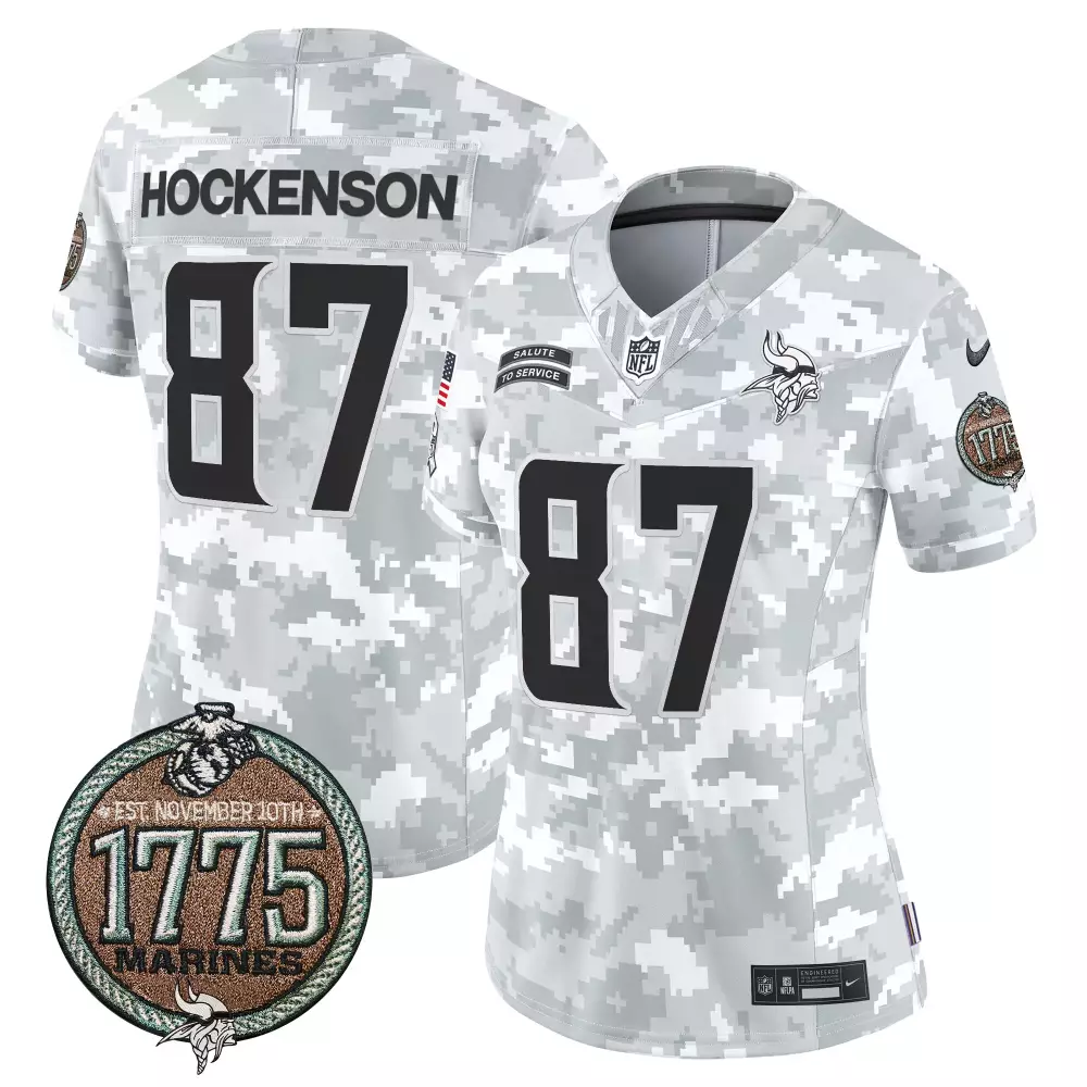 T.j. Hockenson 87 Jersey White Salute To Service Minnesota Vikings 1775 Marines Men