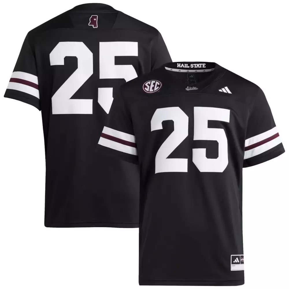 Custom Mississippi State Bulldogs 25 Jersey Black Hail Men Replica Maroon White Premier