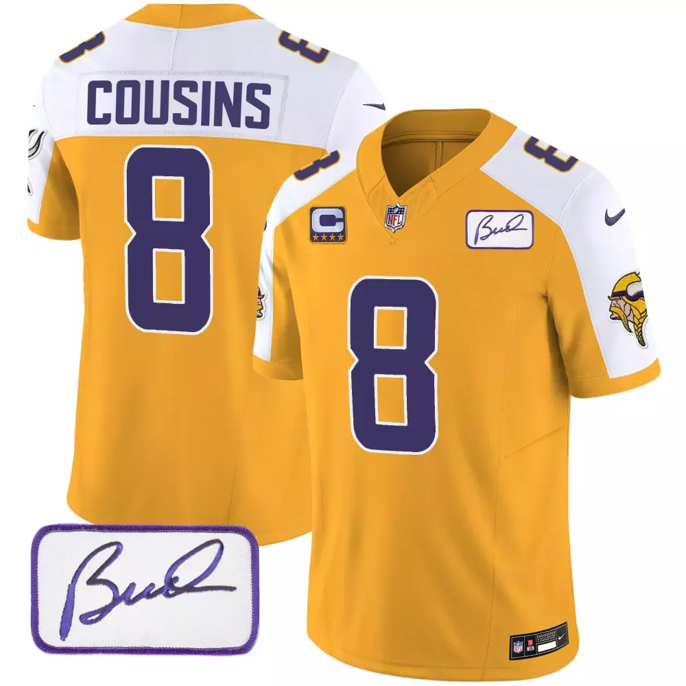 Kirk Cousins 8 Minnesota Vikings Jersey Gold Bud Grant Men Stitched Alternate White