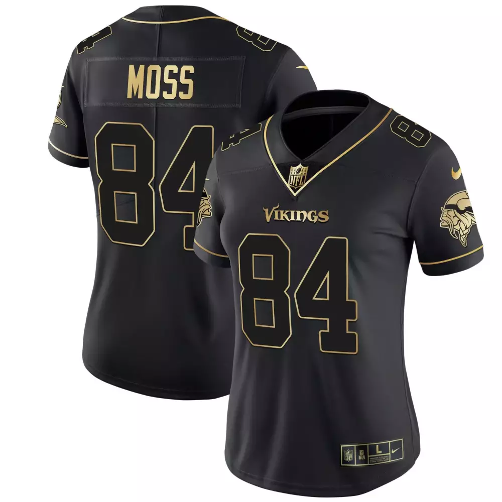 Randy Moss 84 Minnesota Vikings Jersey Black Women Limited Gold All Stitched