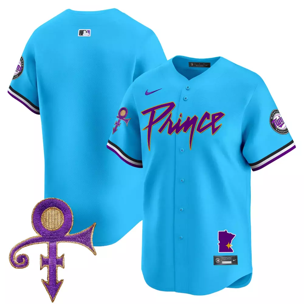 Prince Minnesota Twins Jersey Light Blue Men Authentic Custom Design Purple Yellow