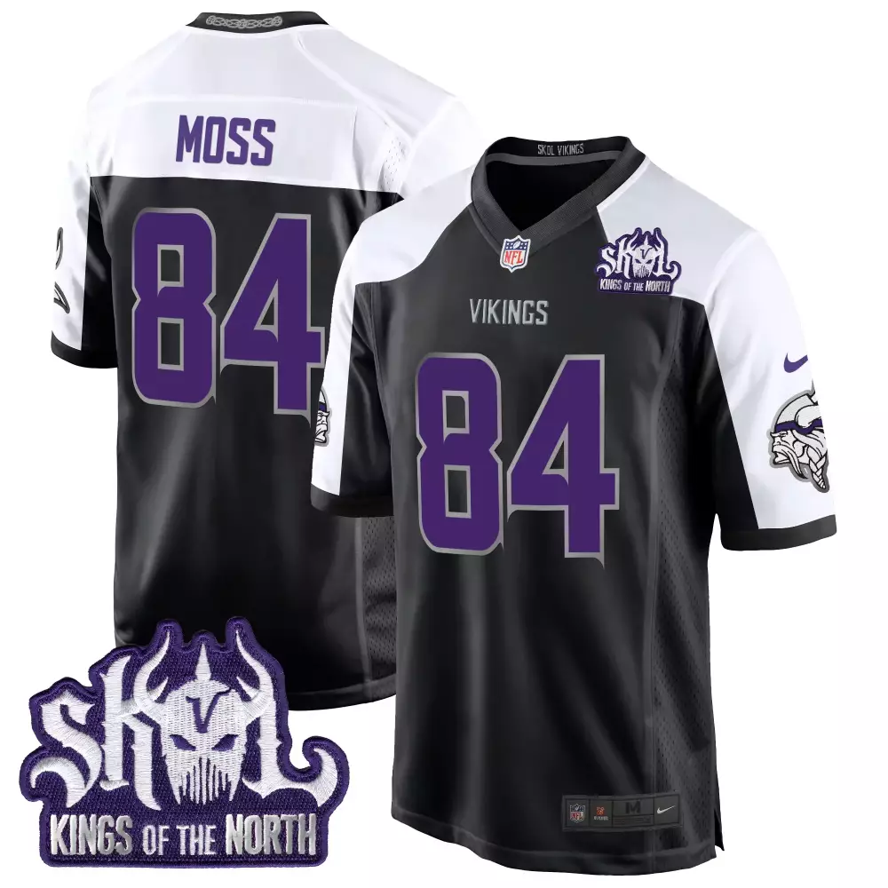 Randy Moss 84 Minnesota Vikings Jersey Black Skol Kings Of The North Men Replica