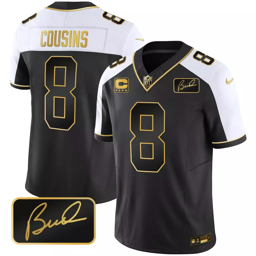Kirk Cousins 8 Minnesota Vikings Jersey Black Men Authentic Alternate White Gold