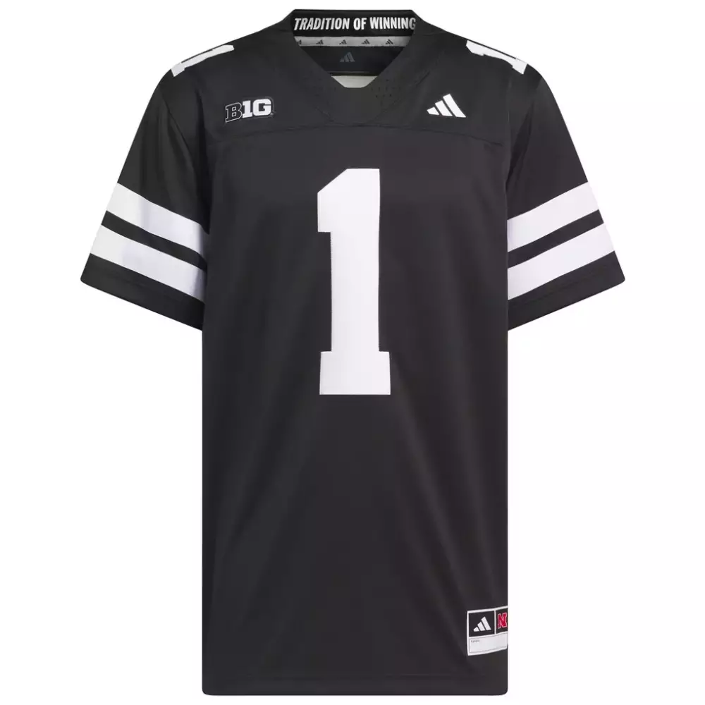Custom Nebraska Cornhuskers 1 Jersey Black Big Ten Men Replica White Alternate Premier
