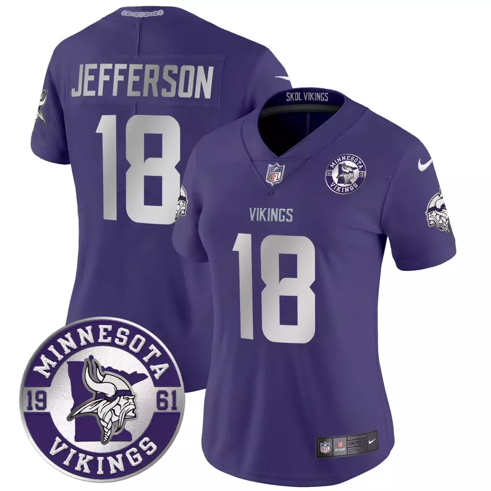 Justin Jefferson 18 Jersey Purple Minnesota Vikings Women Authentic White Silver