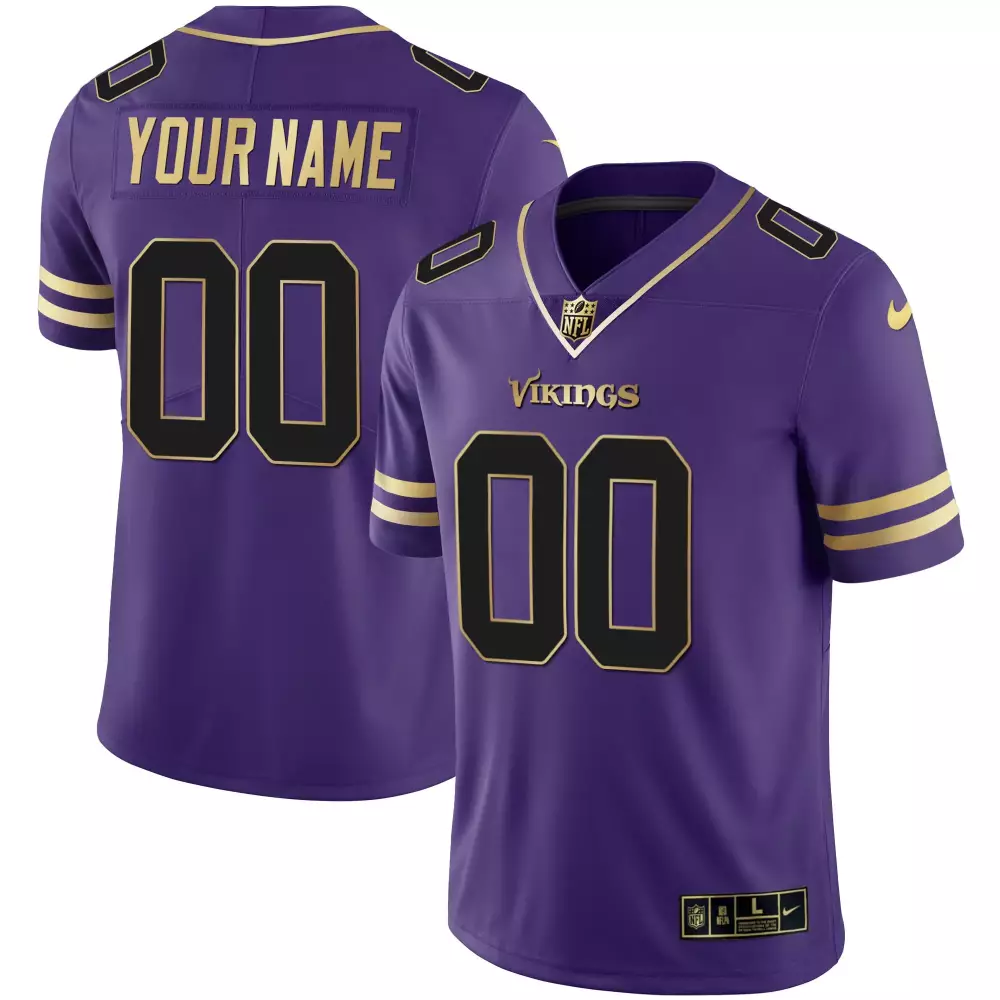 Custom Minnesota Vikings Jersey Purple Men Authentic Gold Black All Stitched