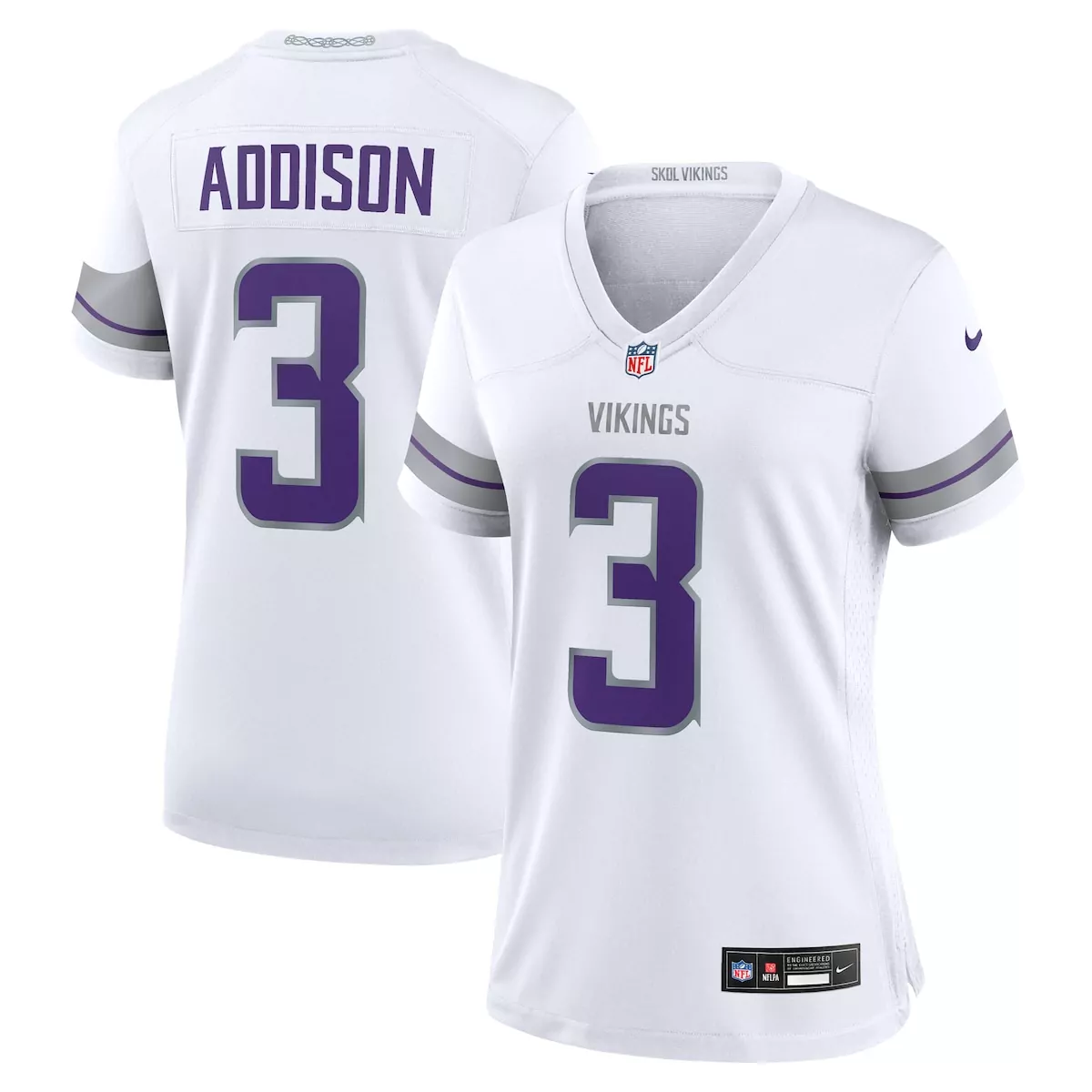 Jordan Addison 3 Jersey White Minnesota Vikings Women Stitched Alternate Purple Gray