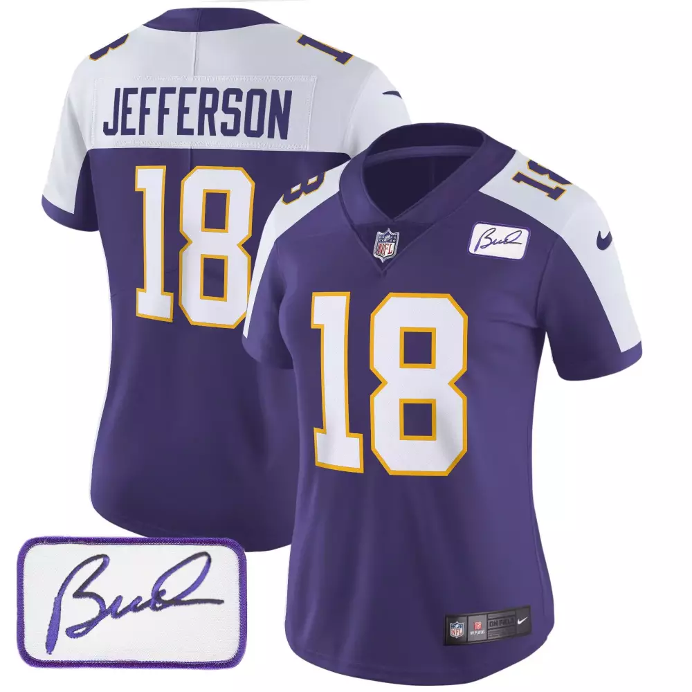 Justin Jefferson 18 Jersey Purple Autographed Minnesota Vikings Women Authentic White