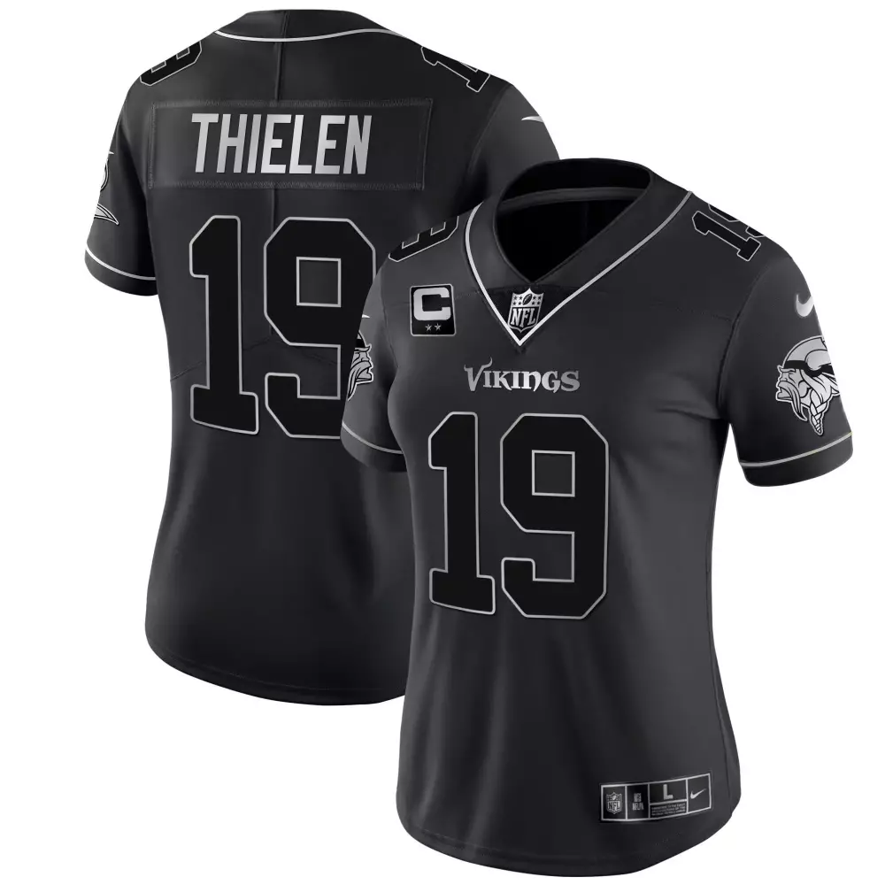 Adam Thielen 19 Minnesota Vikings Jersey Black Women Stitched Inverted Silver All