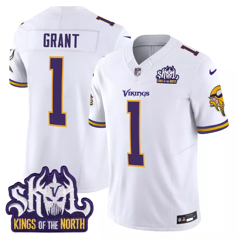 Bud Grant 1 Minnesota Vikings Jersey White Skol Kings Of The North Men Stitched Alternate