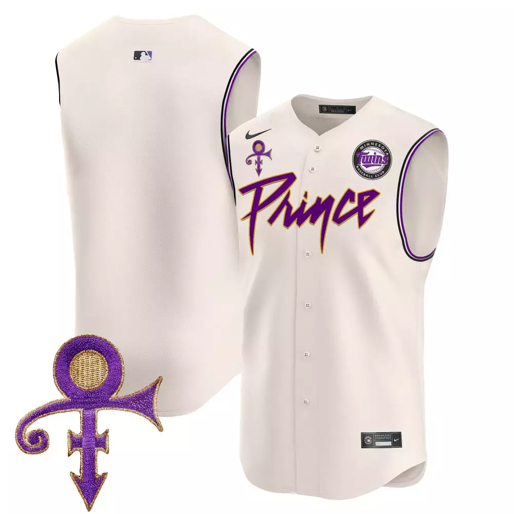 Prince Sleeveless Minnesota Twins Jersey White Men Authentic Purple Gold All Stitched