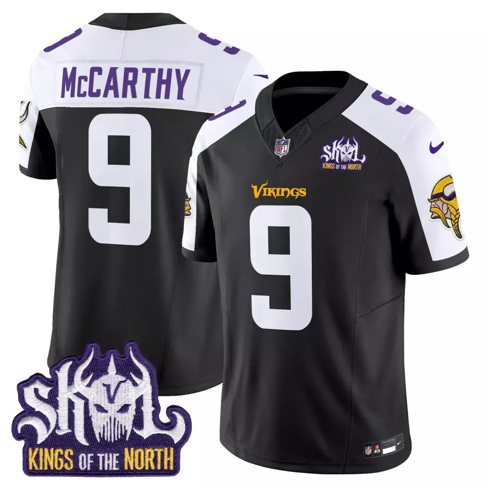Jj Mccarthy 9 Minnesota Vikings Jersey Black Skol Kings Of The North Men Authentic