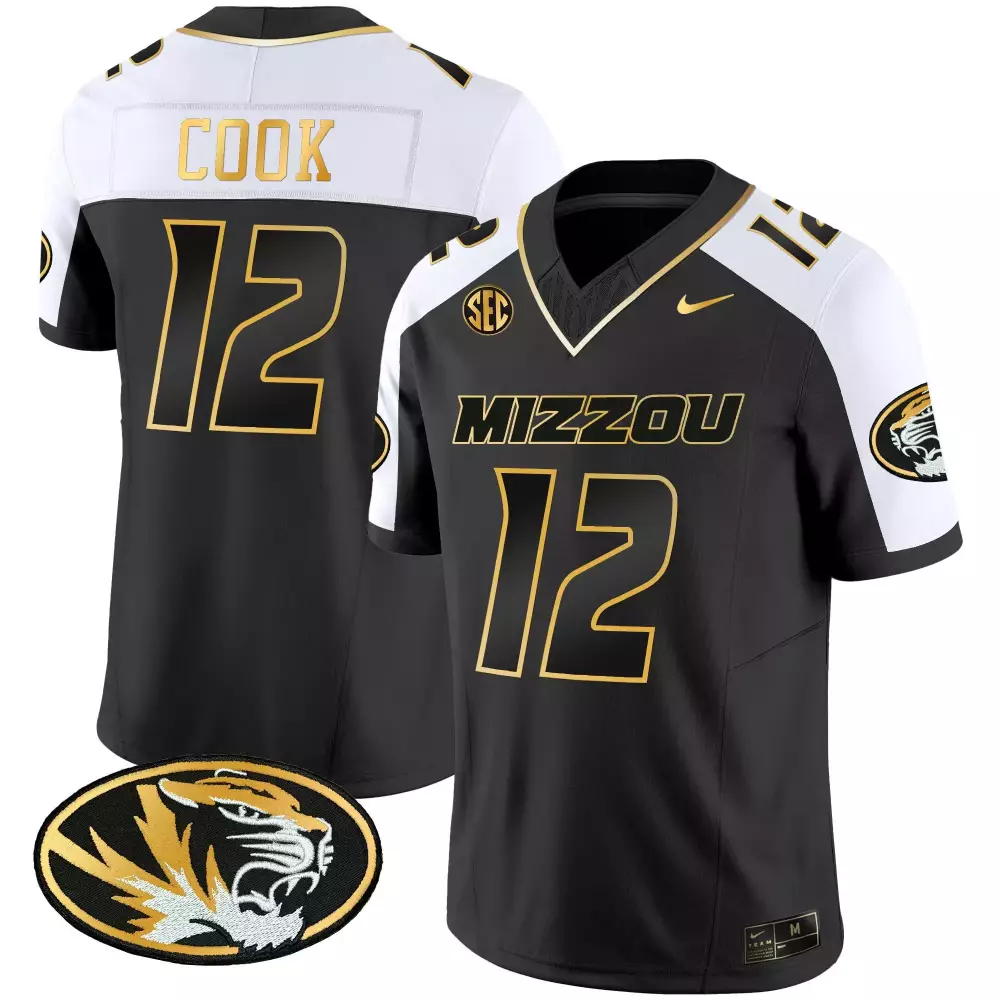 Alex Cook 12 Missouri Tigers Jersey Black Men Stitched White Gold Alternate Vapor