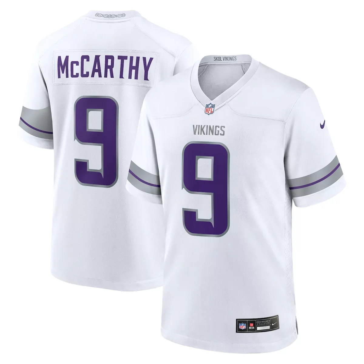 J Mccarthy 9 Minnesota Vikings Jersey White Men Elite Alternate Purple Grey Game