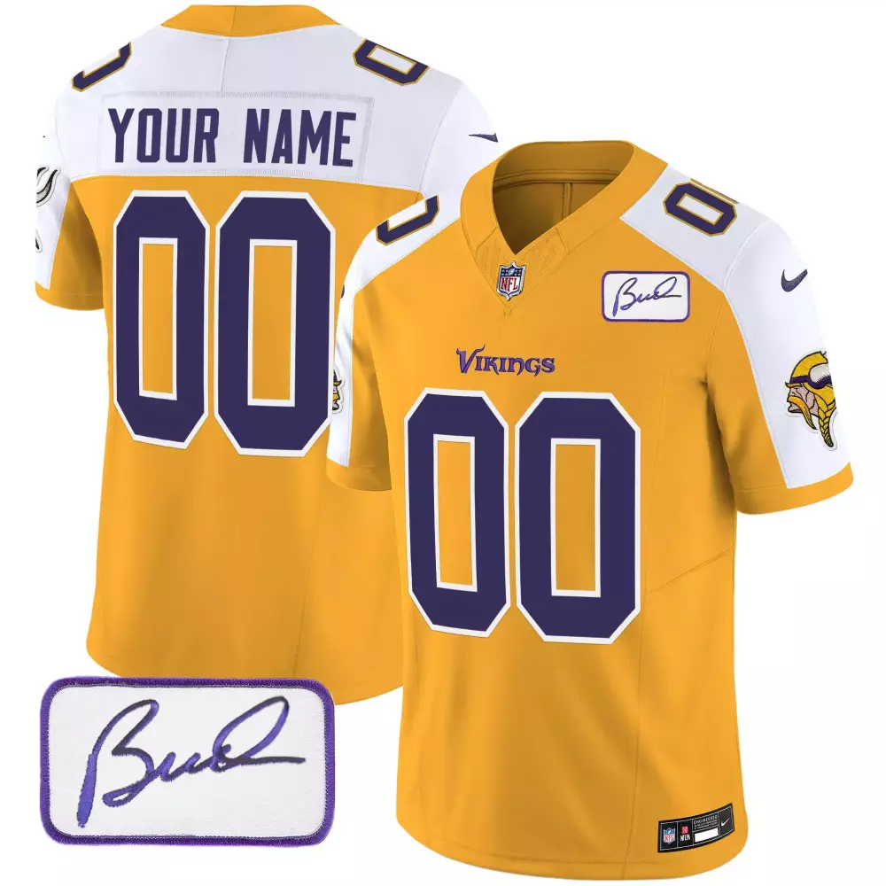 Custom Minnesota Vikings Jersey Gold Men Authentic Alternate White Purple Classic