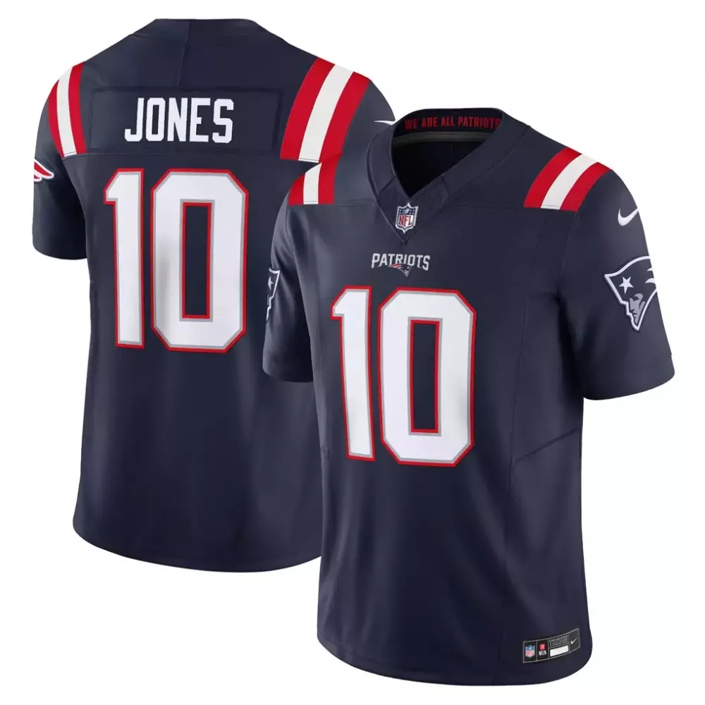 Mac Jones 10 New England Patriots Jersey Navy Men Authentic Red White Vapor Limited