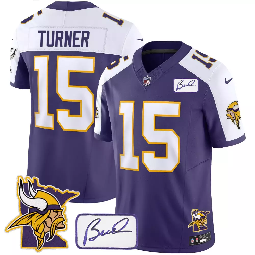 Turner Bud 15 Minnesota Vikings Jersey Purple Justin Jefferson's Signature Men Authentic