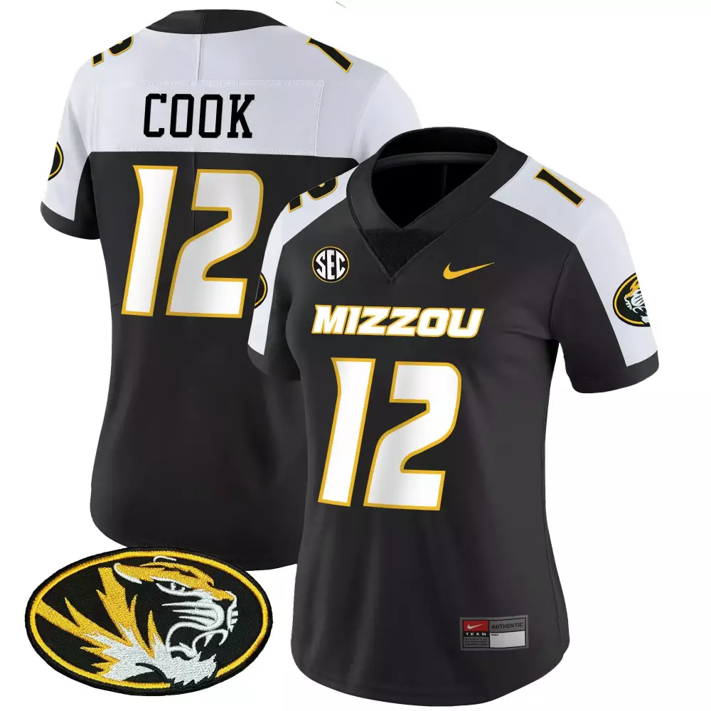 Alex Cook 12 Missouri Tigers Jersey Black Mizzou Women Authentic White Gold Alternate