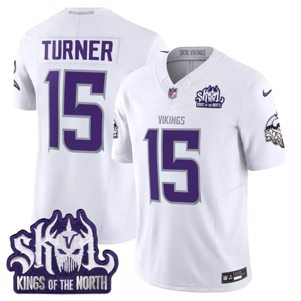 Dallas Turner 15 Jersey White Skol Kings Of The North Minnesota Vikings Men Authentic