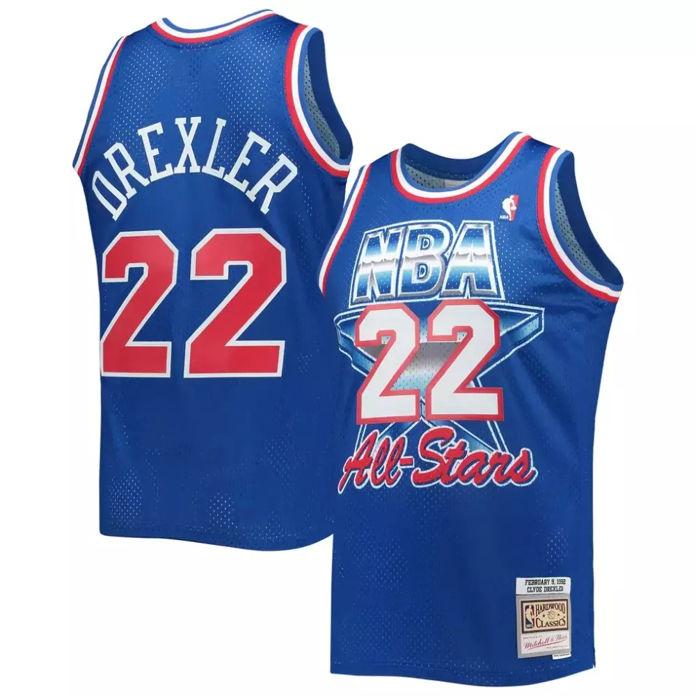 Clyde Drexler 22 NBA All-stars Jersey Blue 1992 Men Stitched Red White Hardwood Classics