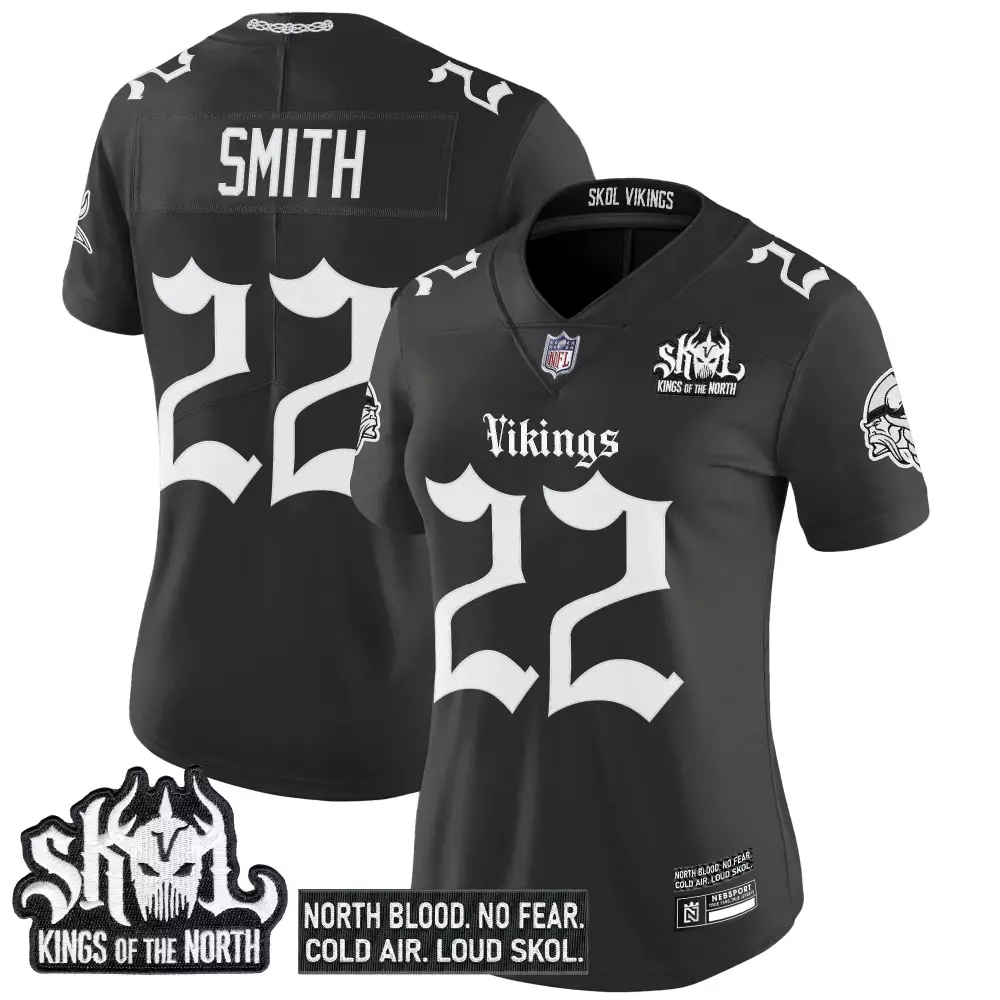 Smith 22 Minnesota Vikings Jersey Black Skol Kings Of The North Women Stitched Alternate