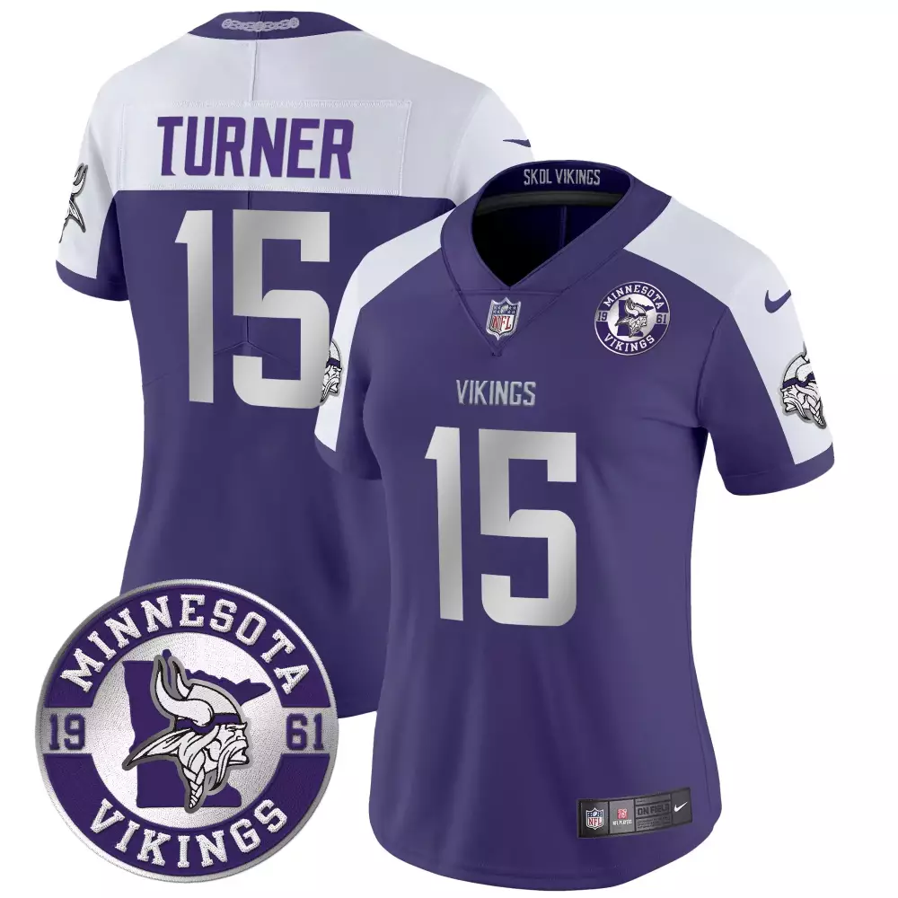 Turner Est 15 Minnesota Vikings Jersey Purple Skol Women Stitched White Alternate