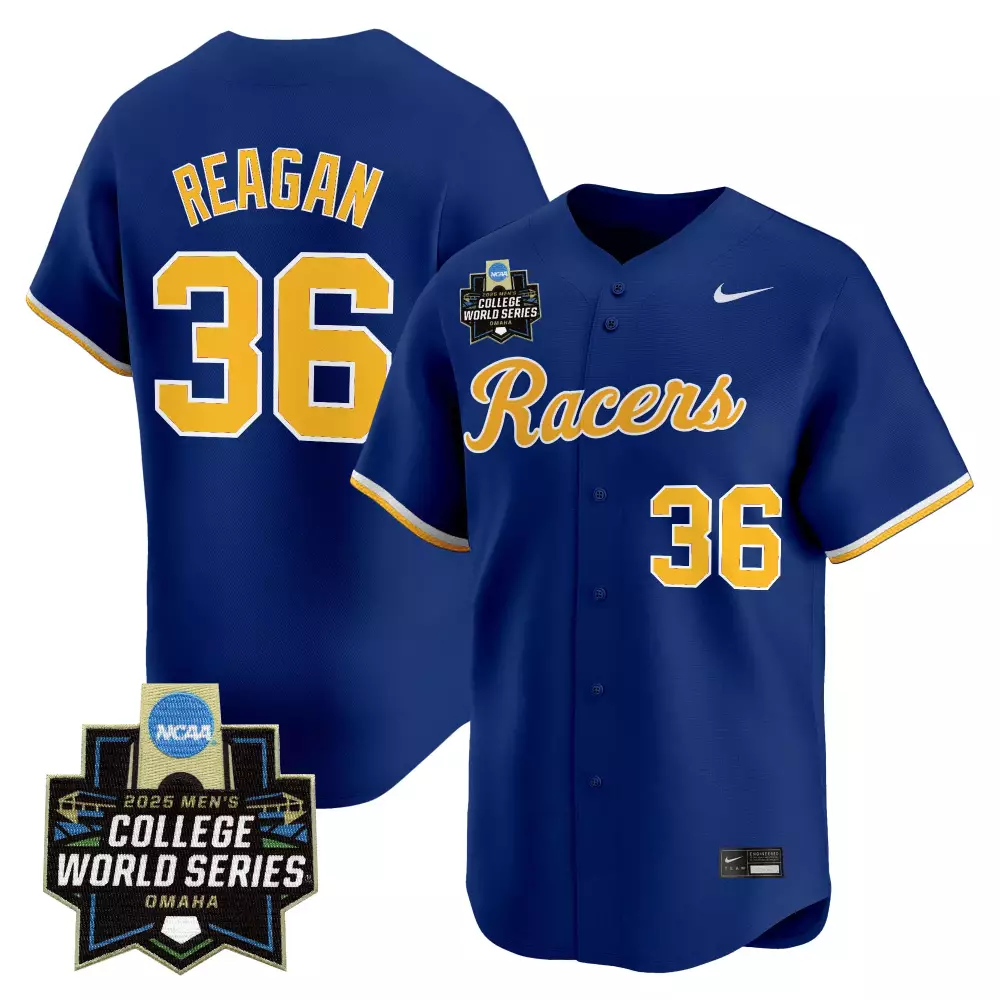 Reagan Murray 36 Racers Jersey Blue College World Series 2025 Men Replica Yellow