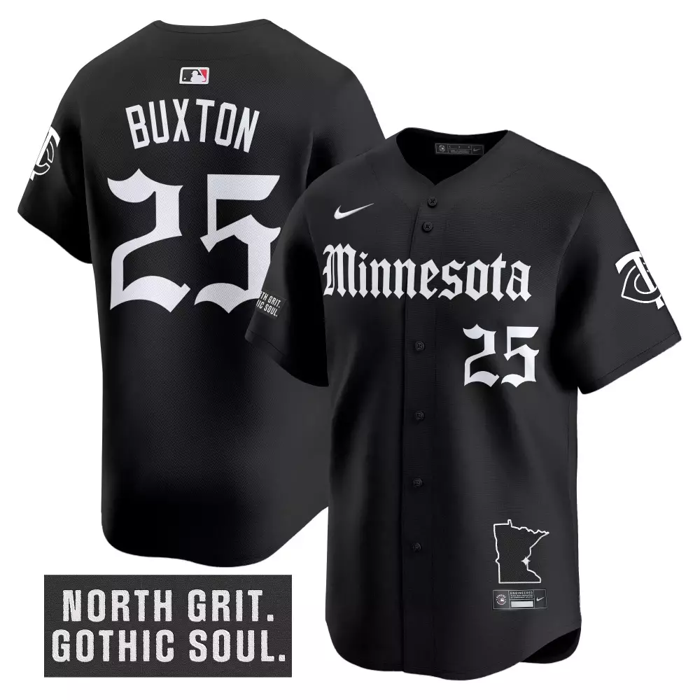 Buxton Gothic 25 Minnesota Twins Jersey Black North Grit. Soul. Men Authentic Inverted
