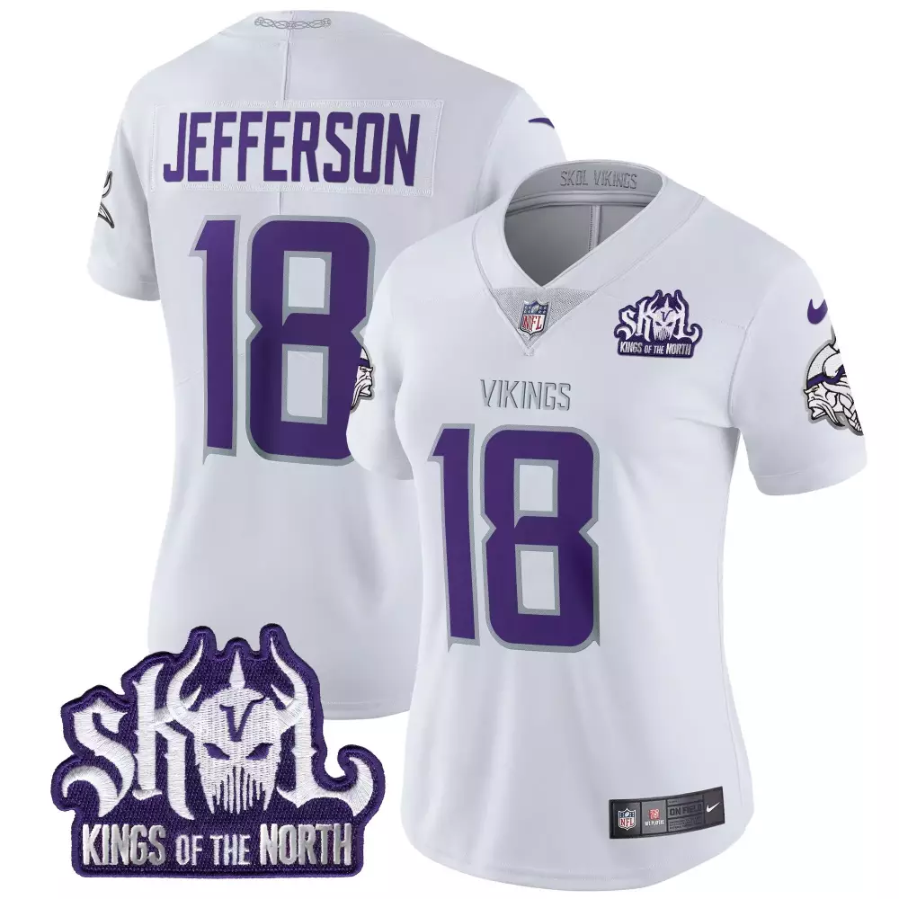 Justin Jefferson 18 Jersey White Skol Kings Of The North Minnesota Vikings Women