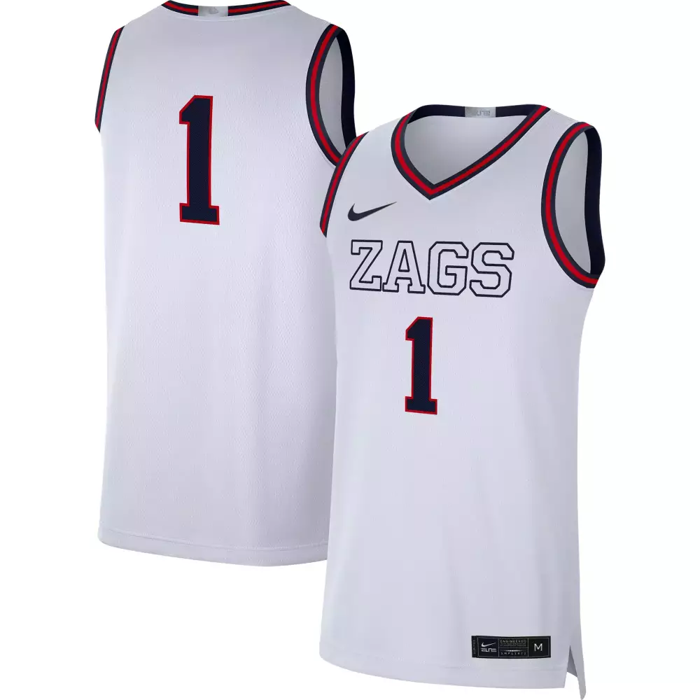 Custom Gonzaga Bulldogs 1 Jersey White Men Elite Navy Red All Stitched Vapor