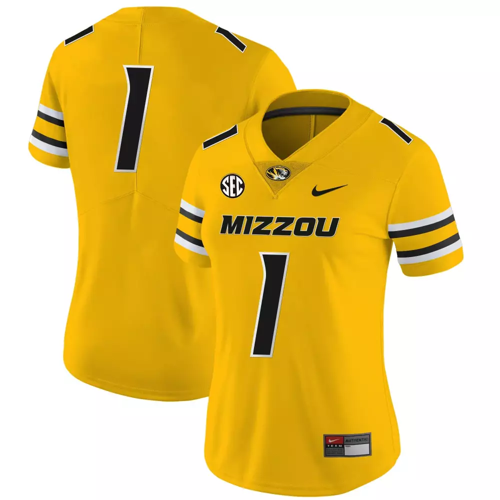 Custom Missouri Tigers 1 Jersey Yellow Women Authentic Black White Vapor Limited