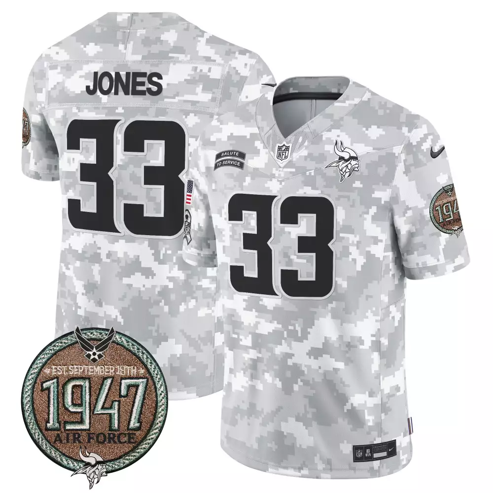 Aaron Jones 33 Minnesota Vikings Jersey White Salute To Service Air Force 1947 Men