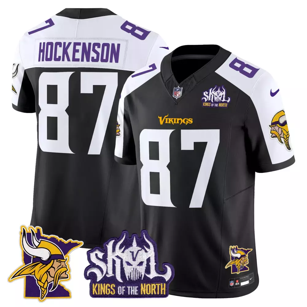 T.j. Hockenson 87 Jersey Black Skol Kings Of The North Minnesota Vikings Men Stitched