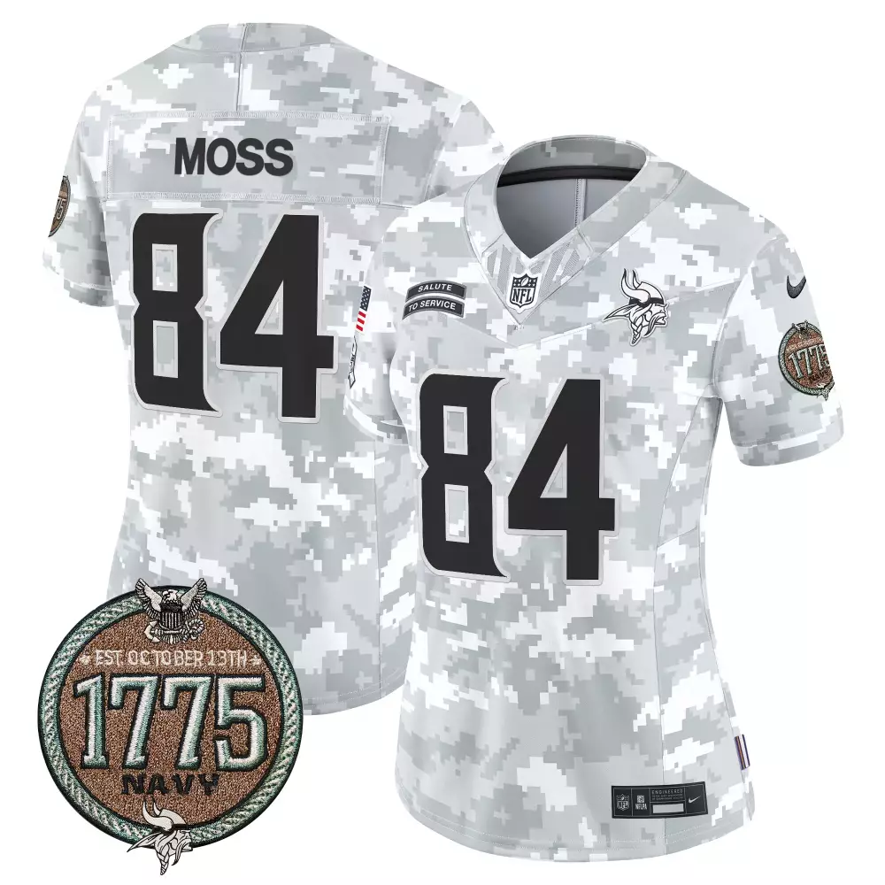 Randy Moss 84 Minnesota Vikings Jersey White Salute To Service 1775 Navy October 13th