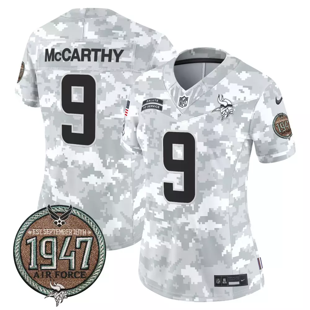 Jj Mccarthy 9 Minnesota Vikings Jersey White Salute To Service 1947 Air Force Women