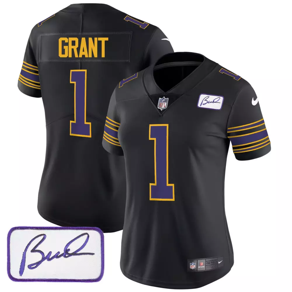 Bud Grant 1 Minnesota Vikings Jersey Black Signature Women Limited Alternate Purple