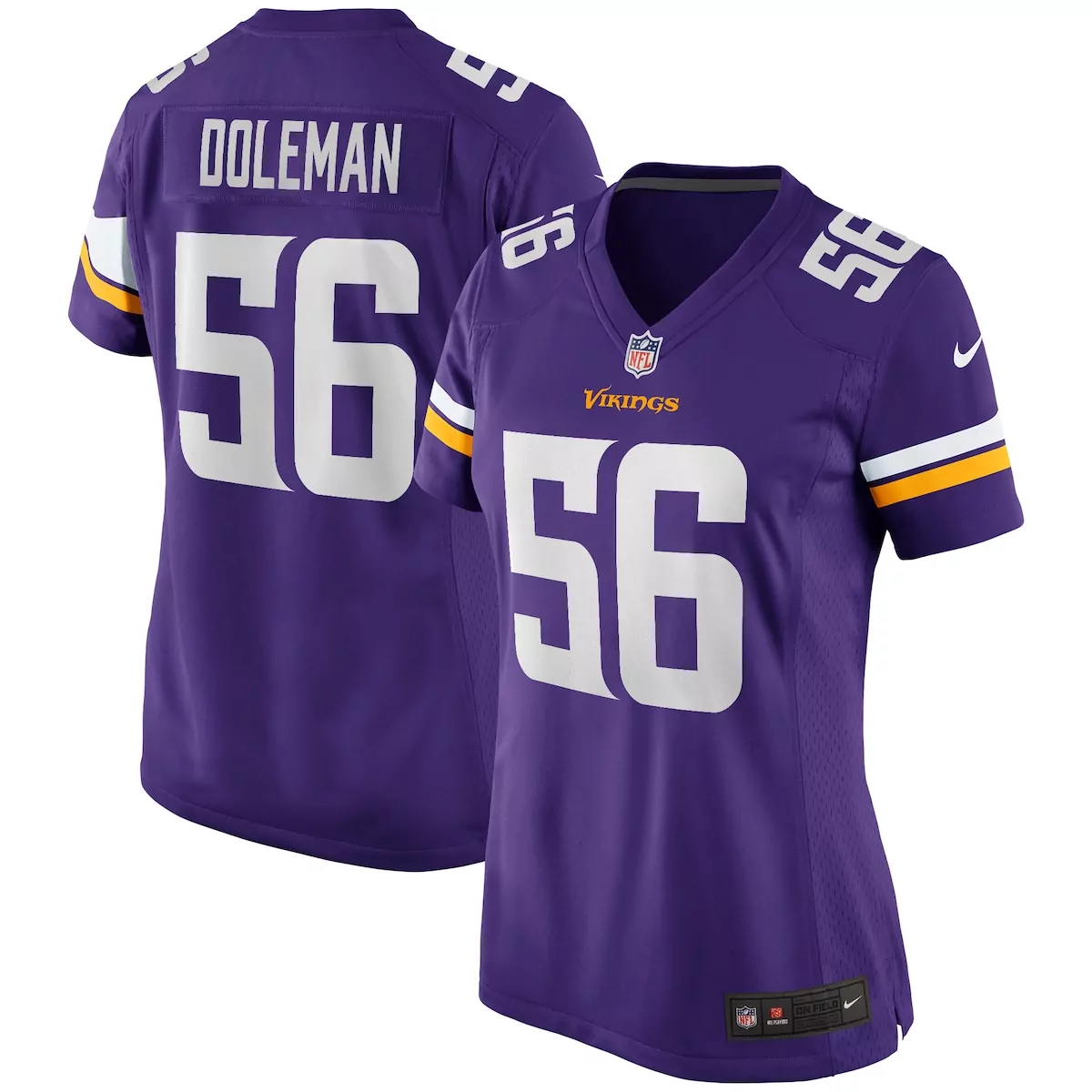 Chris Doleman 56 Jersey Purple Minnesota Vikings Women Stitched White Gold Game Retired