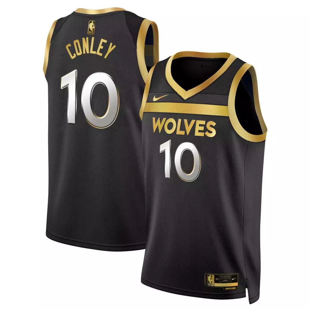 Mike Conley 10 Jersey Black Minnesota Timberwolves Men Authentic Gold Swingman v3