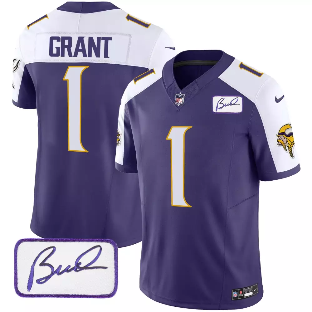 Bud Grant 1 Minnesota Vikings Jersey Purple Kirk Cousins Autograph Men Stitched White