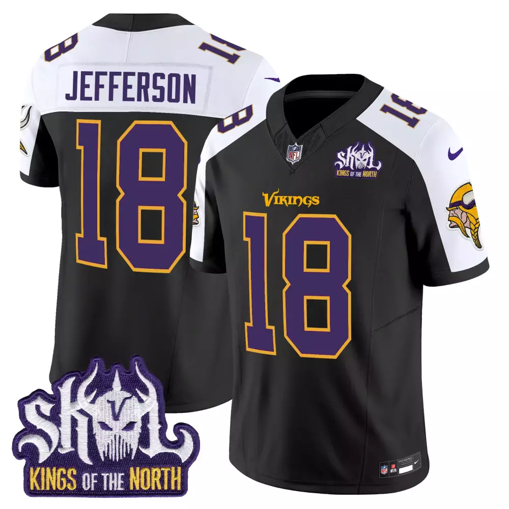 Justin Jefferson 18 Jersey Black Skol Kings Of The North Minnesota Vikings Men Stitched