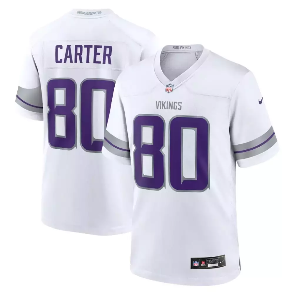Cris Carter 80 Minnesota Vikings Jersey White Men Replica Alternate Purple Grey Retired